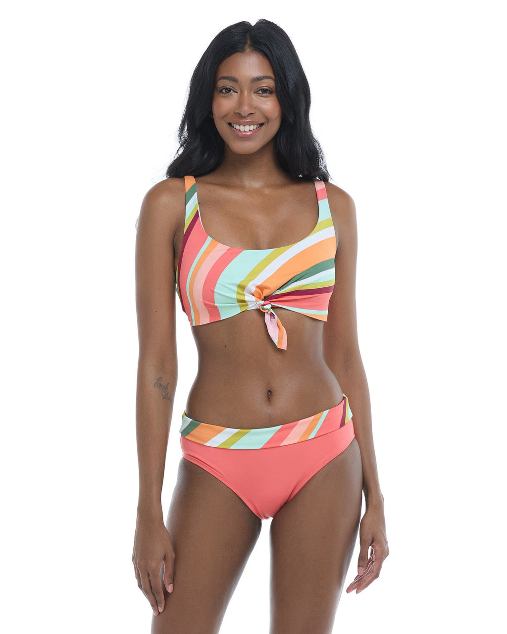 Mid Waist Fold Over Traditional Rise Fuller Coverage Bikini Bottom