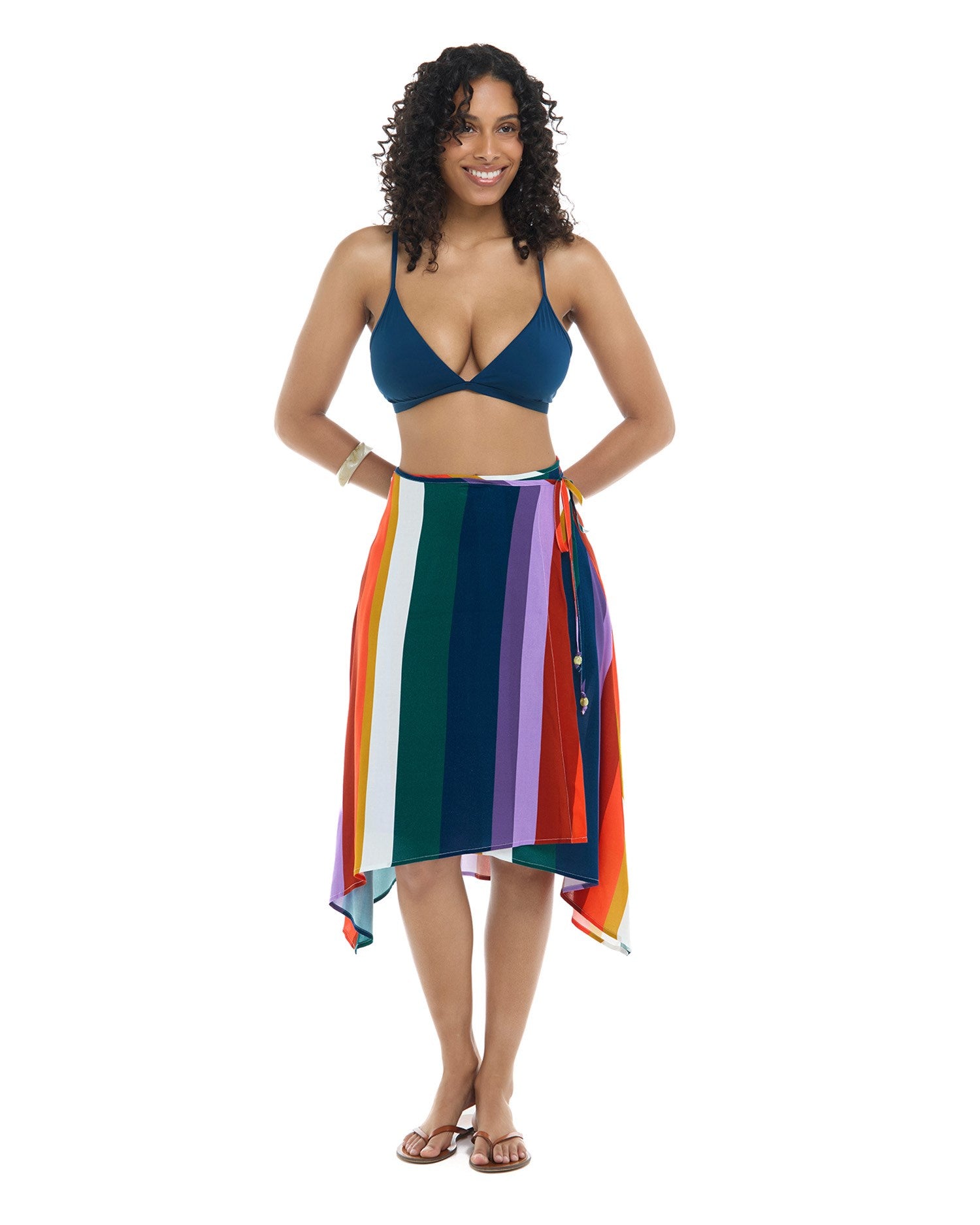 Junia Wrap Skirt - Woven Rayon Fabric - Blue/Green/Yellow/Orange
