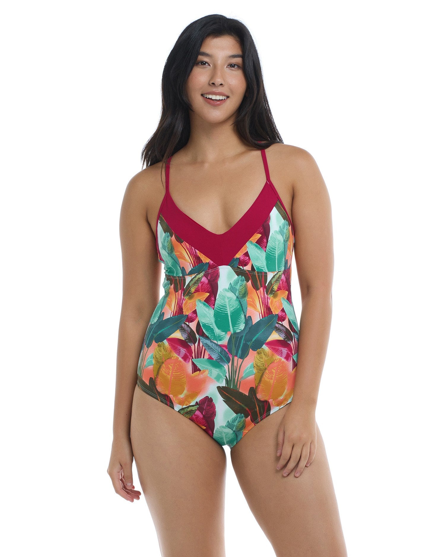 Charlie V Neck One Piece Swimsuit Red Multicolor SKYE